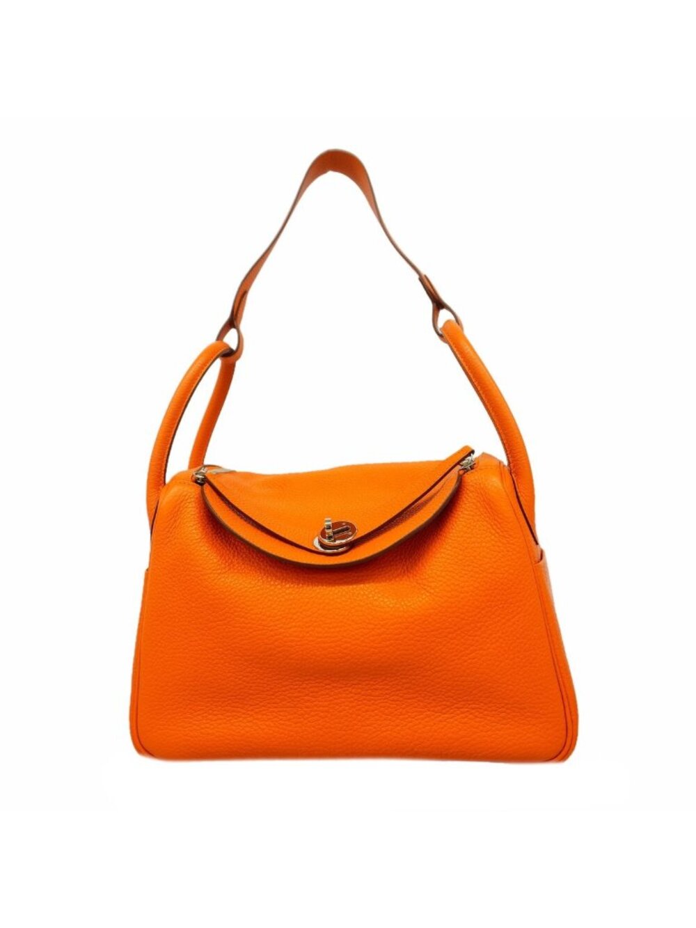Hermes Handbag Lindy 30 Taurillon Clemence Orange Silver 2-Way Bag
